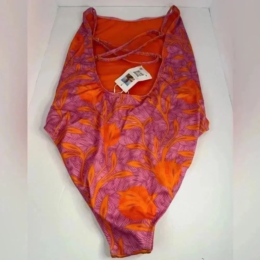 Liberty & Justice Womens Swimsuit pink orange‎ tropical beach pool Vacation